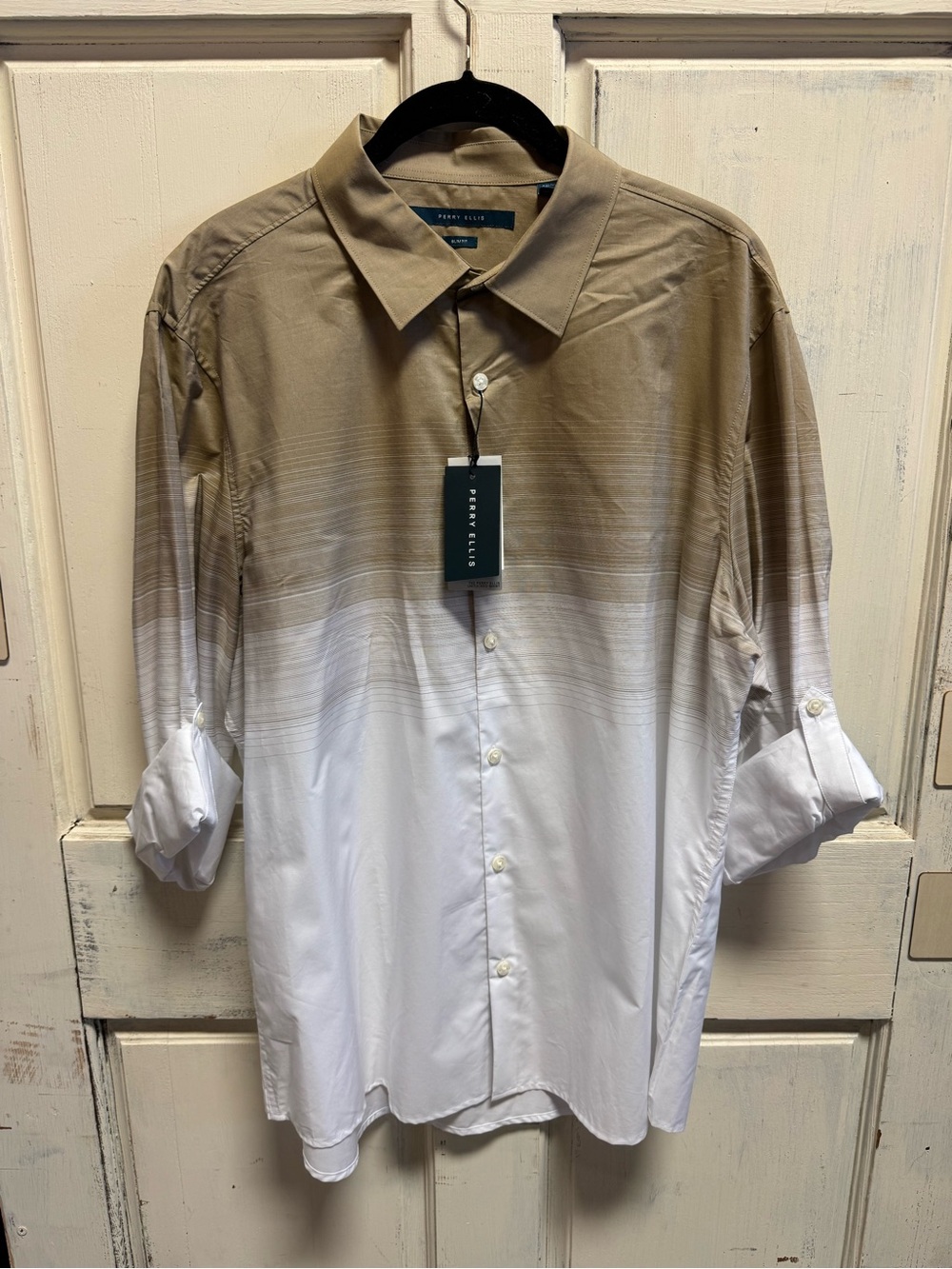 Men’s Perry Ellis Brown and White Button-Down Top